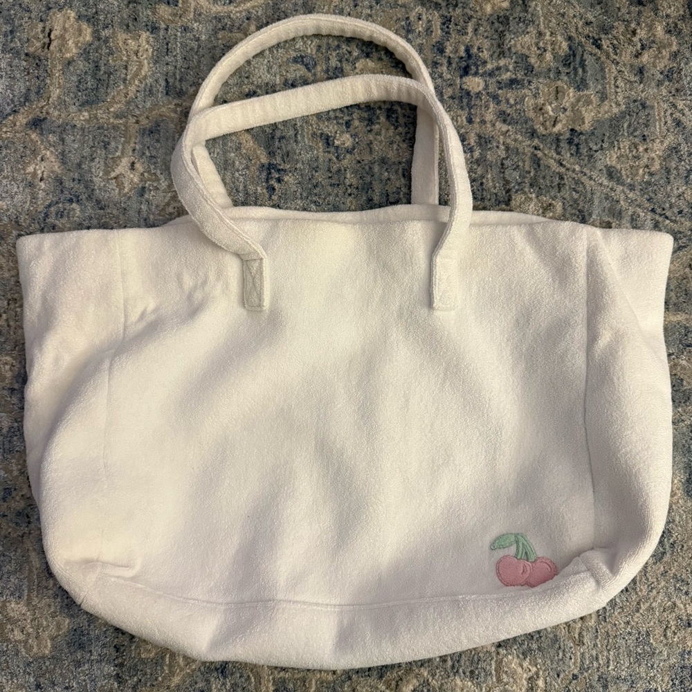 White Terry Stoney Clover Lane Tote Bag with Cherry Embroidery